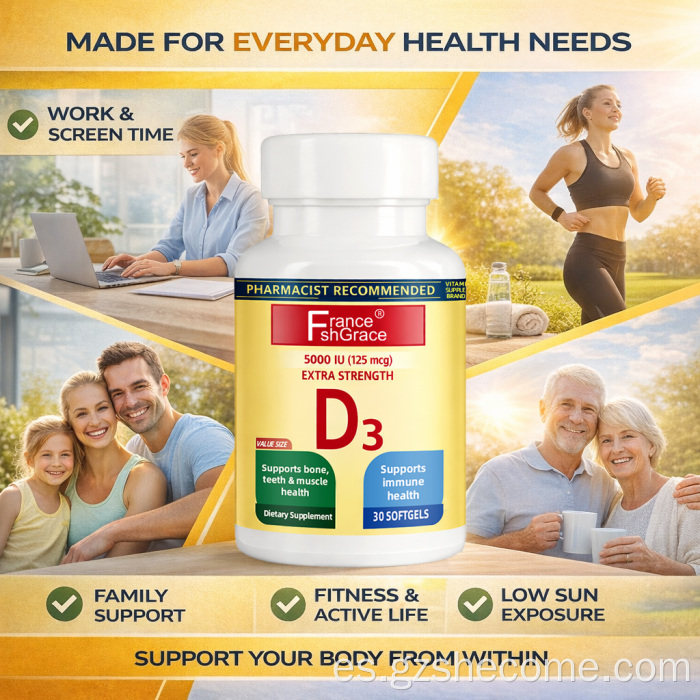 Shecome Vitamina D3 Cápsulas blandas Salud muscular inmune ósea